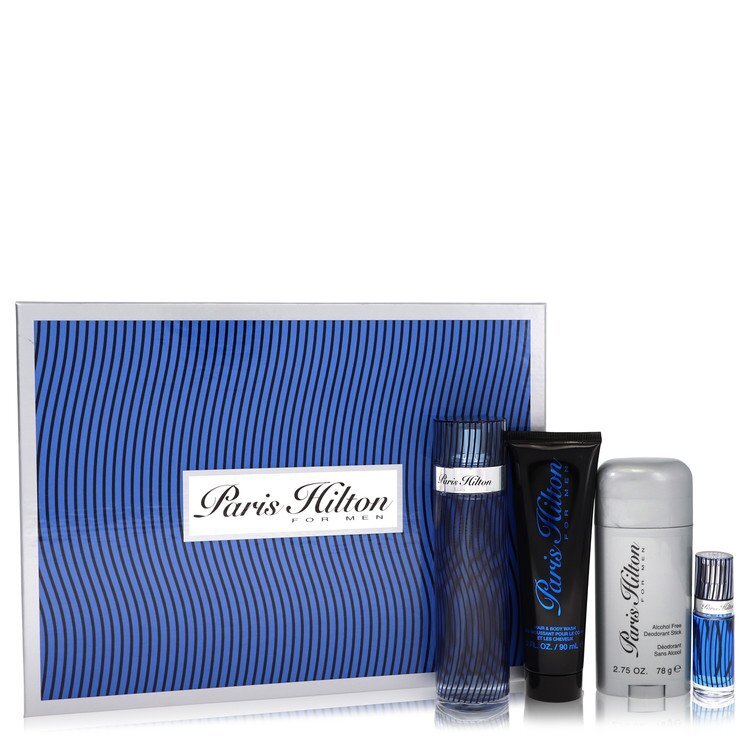 Paris Hilton by Paris Hilton Gift Set -- 3.4 oz Eau De Toilette Spray + 3 oz Body Wash + 2.75 oz Deodorant Stick + .25 Mini EDT Spray (Men) LuxuryLifeWay Online Store