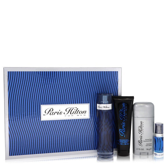 Paris Hilton by Paris Hilton Gift Set -- 3.4 oz Eau De Toilette Spray + 3 oz Body Wash + 2.75 oz Deodorant Stick + .25 Mini EDT Spray (Men) LuxuryLifeWay Online Store