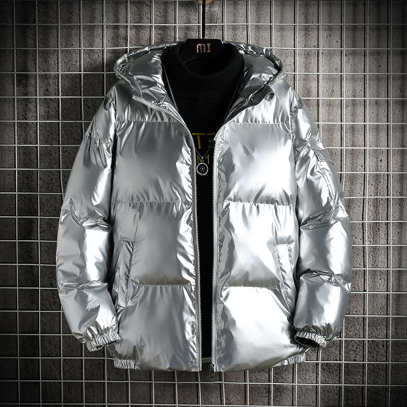 Men's Loose Thick Shiny Hooded Cotton Jacket