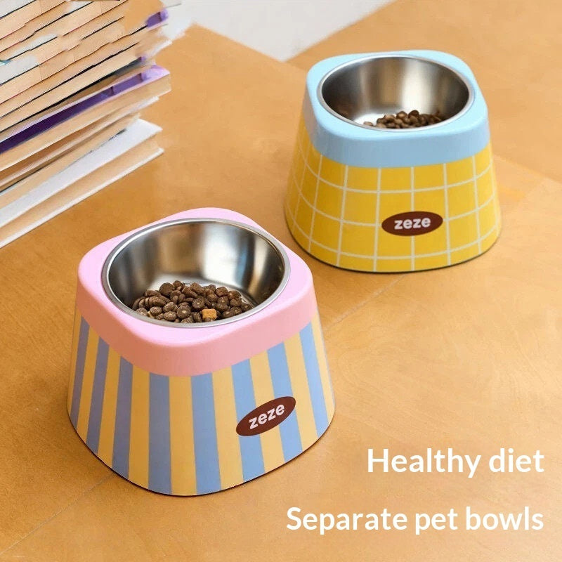 Stainless Steel Cat Water Bowl Drinking Basin Pet Neck Supporting Pets Fashion