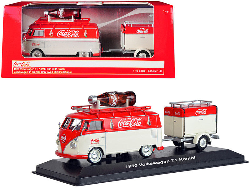 1960 Volkswagen T1 Kombi Van with Trailer Red and Cream "Coca Cola" 1/43 Diecast Model Car by Motorcity Classics LuxuryLifeWay Online Store