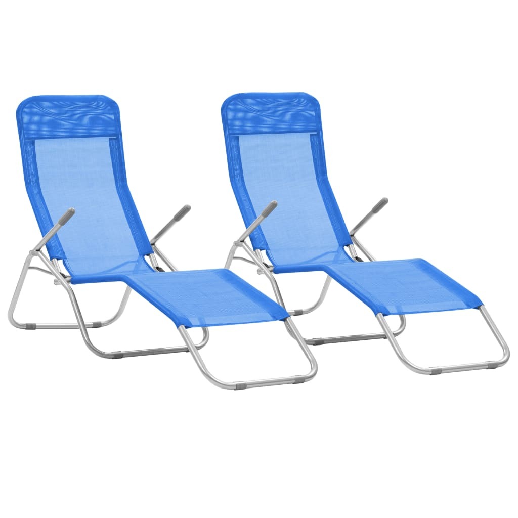 Folding Sun Loungers 2 pcs Textilene Blue LuxuryLifeWay Online Store