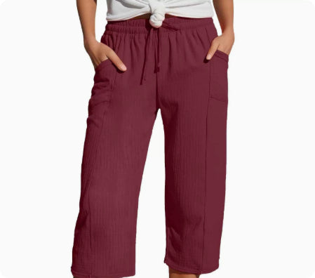 Women's Cotton-Linen Solid-Color Casual Cropped Pants With Elastic Waist NorixaFashion.com