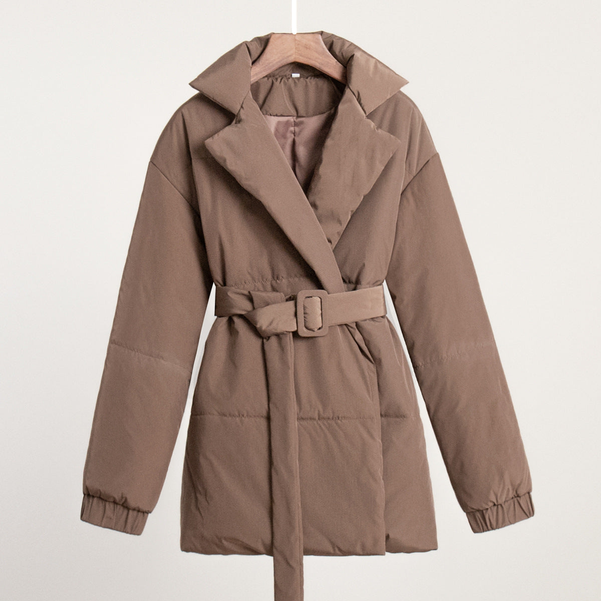 New Thickened Slimming Cinched Cotton-padded Coat Solid Color Belt Cotton Coat Jacket LuxuryLifeWay Online Store