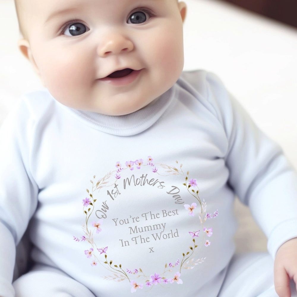 Our 1st Mother's Day Pretty Flowers Baby Outfit: Bib, Vest, Baby Grow LuxuryLifeWay Online Store