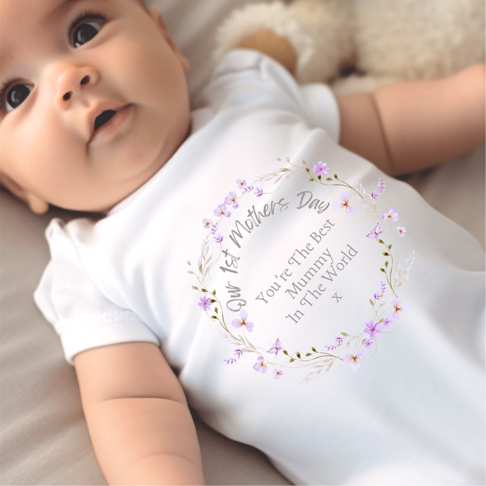 Our 1st Mother's Day Pretty Flowers Baby Outfit: Bib, Vest, Baby Grow LuxuryLifeWay Online Store