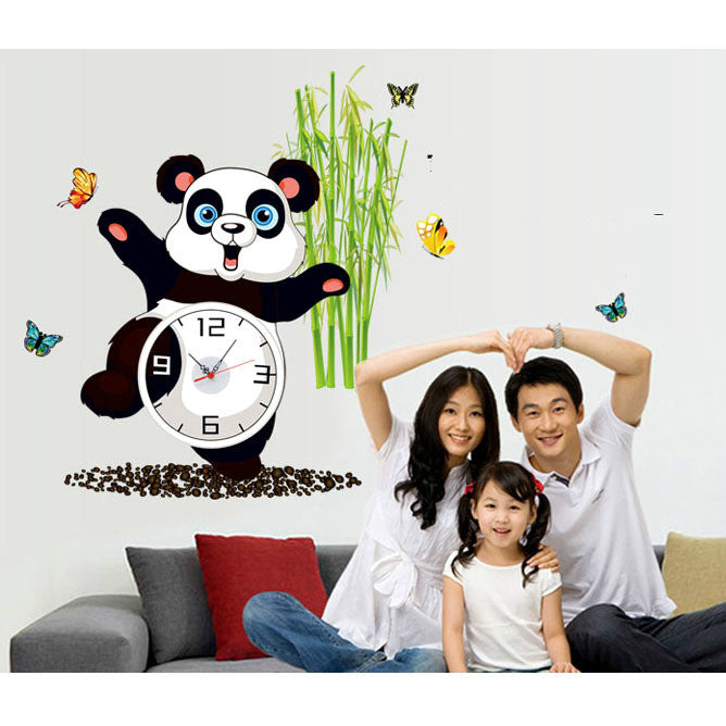 Creative clock panda wall stickers PearlNestDecor.com