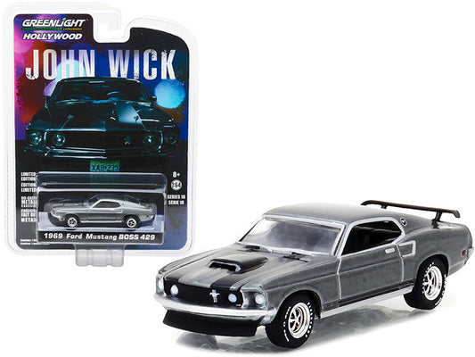 1969 Ford Mustang Boss 429 Gray Metallic with Black Stripes "John Wick" (2014) Movie "Hollywood Series" Release 18 1/64 Diecast Model Car by Greenlight LuxuryLifeWay Online Store
