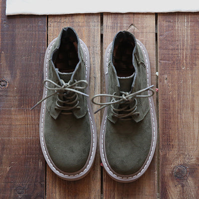 Vintage Suede Round Toe Lace-Up Ankle Boots LadyShow.Store