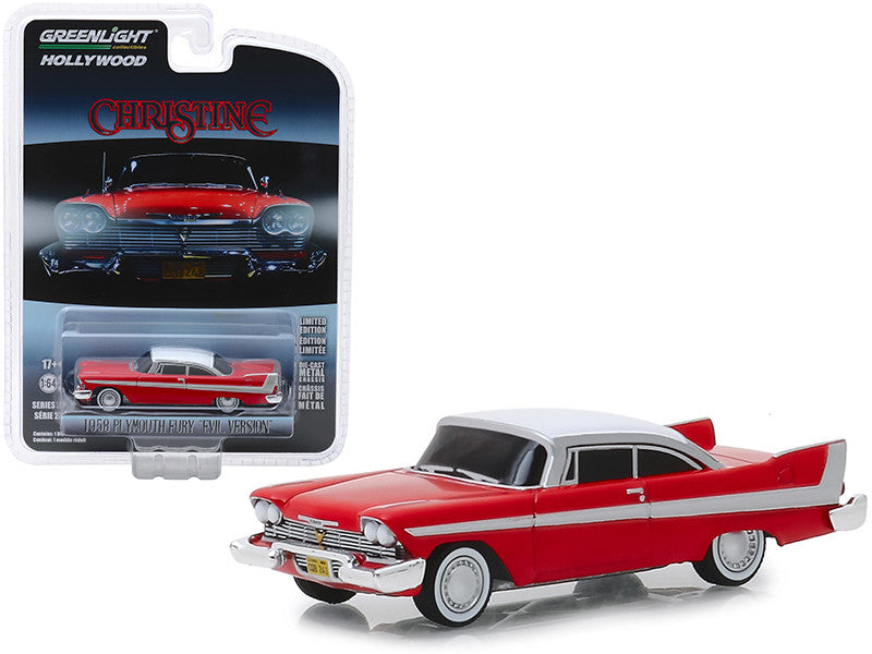 1958 Plymouth Fury Red with White Top "Evil Version" (Blacked Out Windows) "Christine" (1983) Movie "Hollywood Series" Release 24 1/64 Diecast Model Car by Greenlight LuxuryLifeWay Online Store