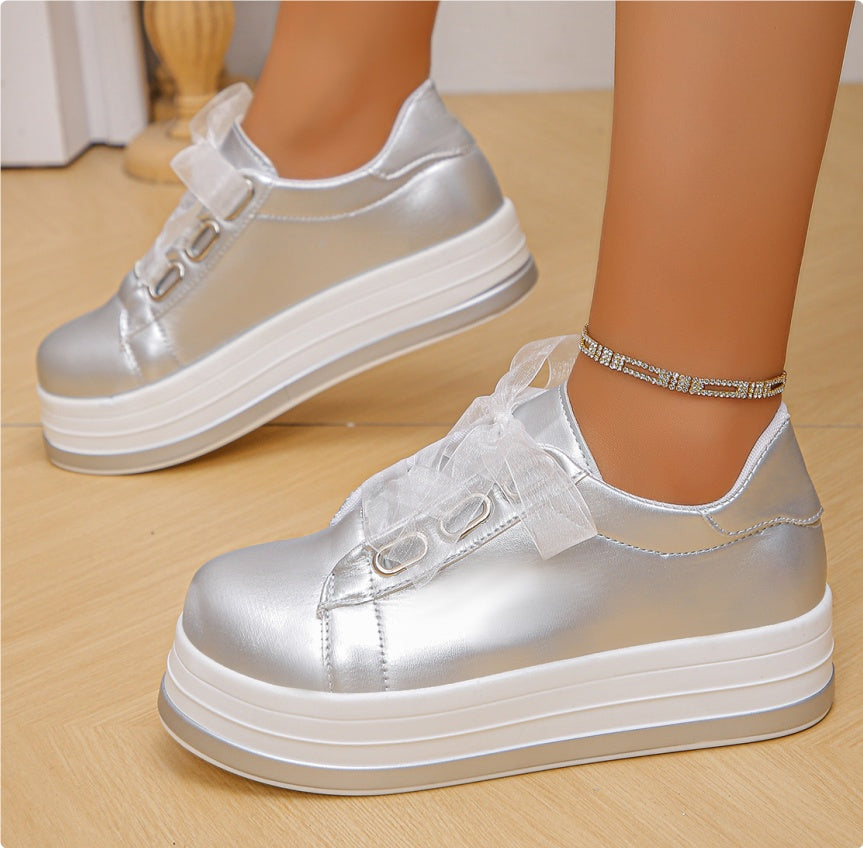 Single Large Size Casual European And American Lace-up Flat Round Toe Platform Women's Shoes CJD