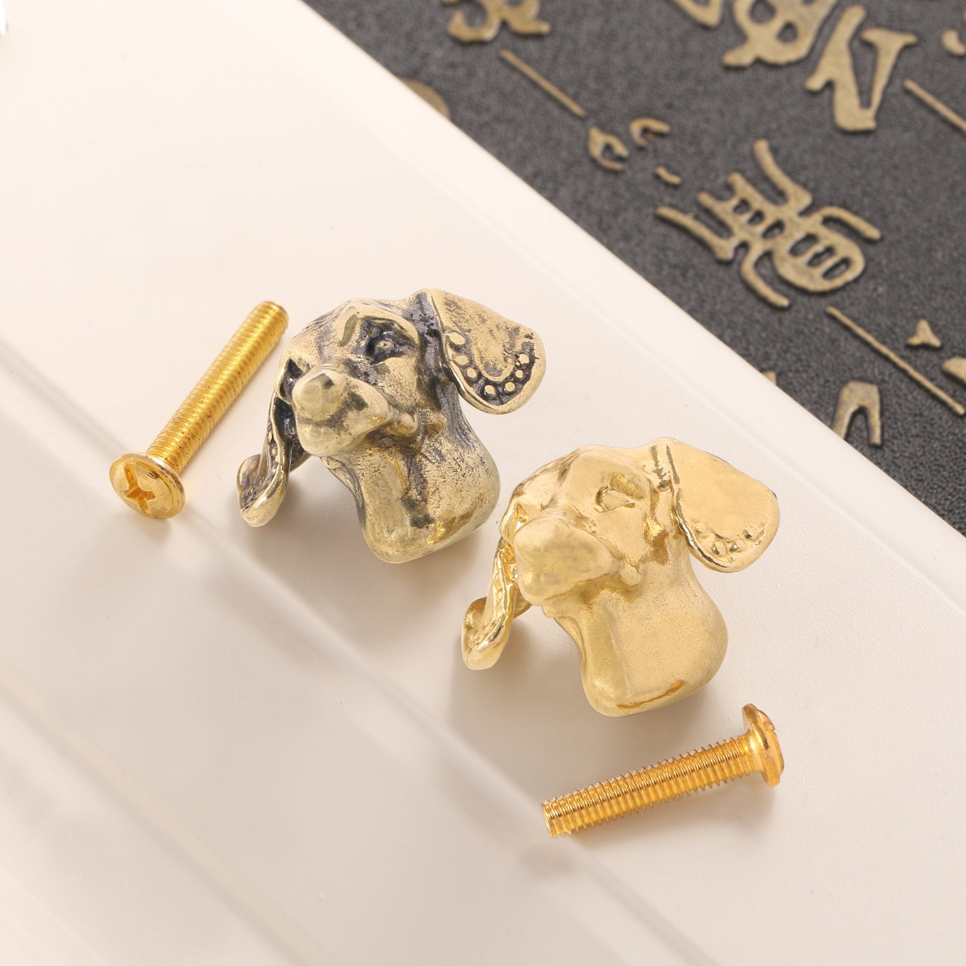 Solid Brass Doberman Dog Head Cabinet Knob Creative Animal Drawer Pull Handle For Kitchen Cupboard Furniture Hardware Decor PearlNestDecor.com