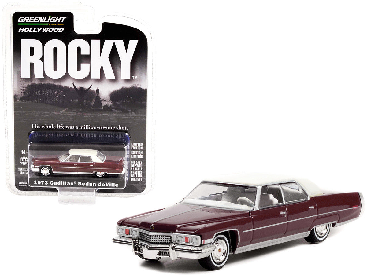 1973 Cadillac Sedan DeVille Burgundy with White Top "Rocky" (1976) Movie "Hollywood Series" Release 35 1/64 Diecast Model Car by Greenlight LuxuryLifeWay Online Store