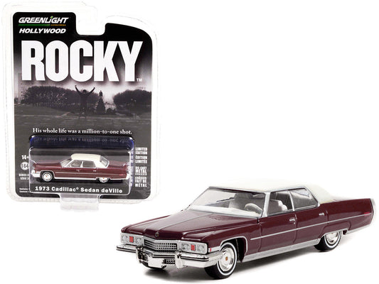 1973 Cadillac Sedan DeVille Burgundy with White Top "Rocky" (1976) Movie "Hollywood Series" Release 35 1/64 Diecast Model Car by Greenlight LuxuryLifeWay Online Store