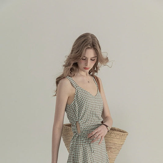 Sweet Plaid Halter Dress NorixaFashion.com