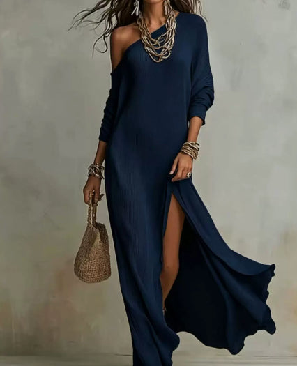 Elegant Long-Sleeve Knitted Split Dress For Women NorixaFashion.com