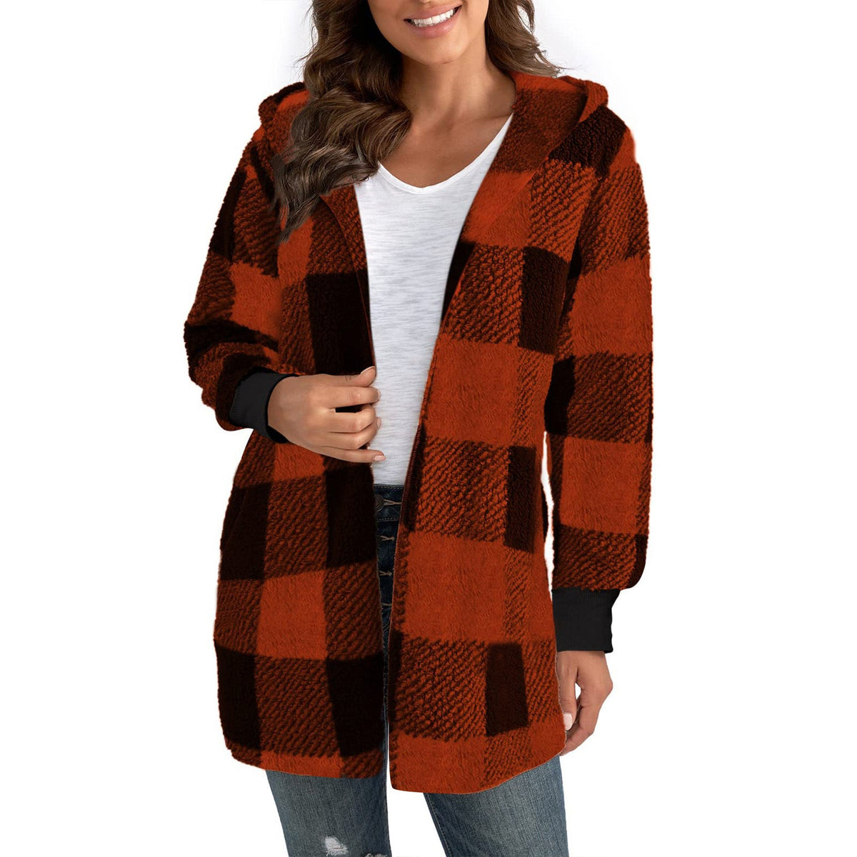 Coat Loose Plaid Color Stitching Knitted Cardigan Sweater NorixaFashion.com
