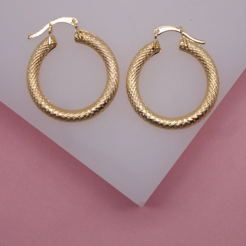 18K Gold Filled Textured Hoop Earrings | Gold Filled Hoop Earrings LuxuryLifeWay Online Store