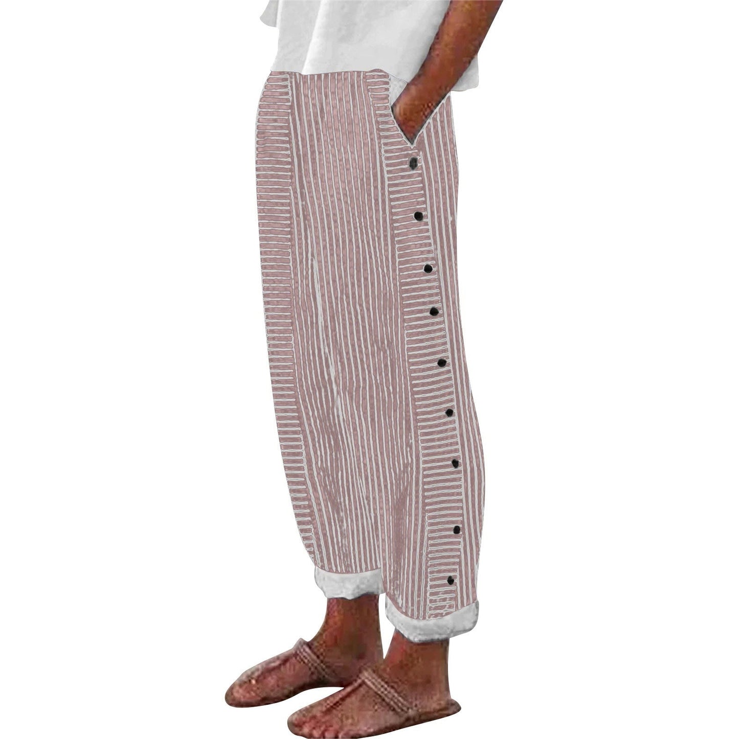 Women's Striped Casual Trousers Lightweight  Blend Stretch Pants NorixaFashion.com