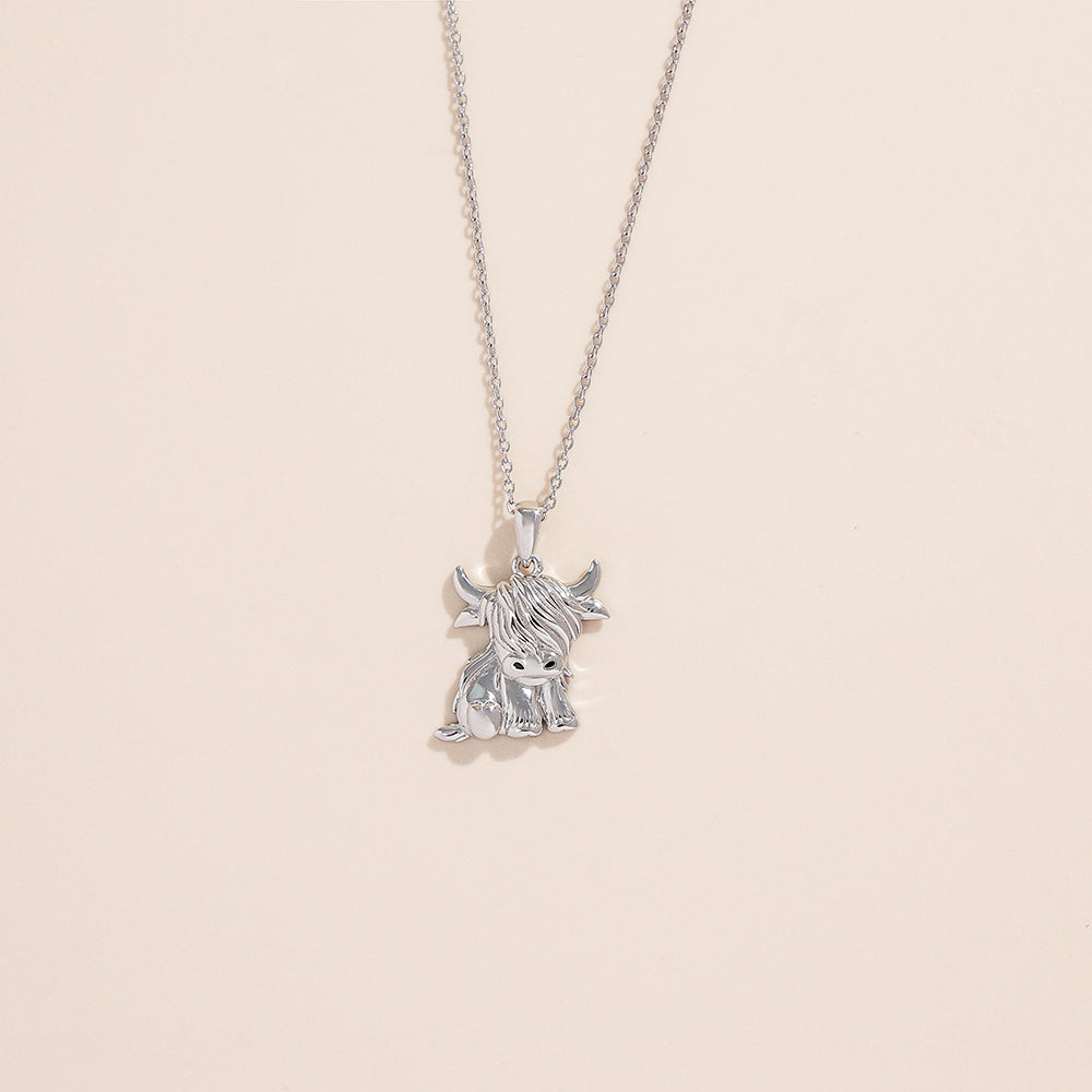 Highland Cow Necklace Anklet for Women 925 Sterling Silver Cow Crystal Necklace LadyShow.Store