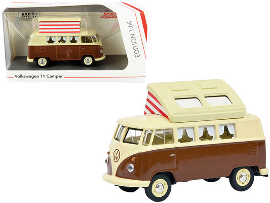 Volkswagen T1 Camper Bus with Pop-Top Roof Brown and Cream 1/64 Diecast Model by Schuco LuxuryLifeWay Online Store