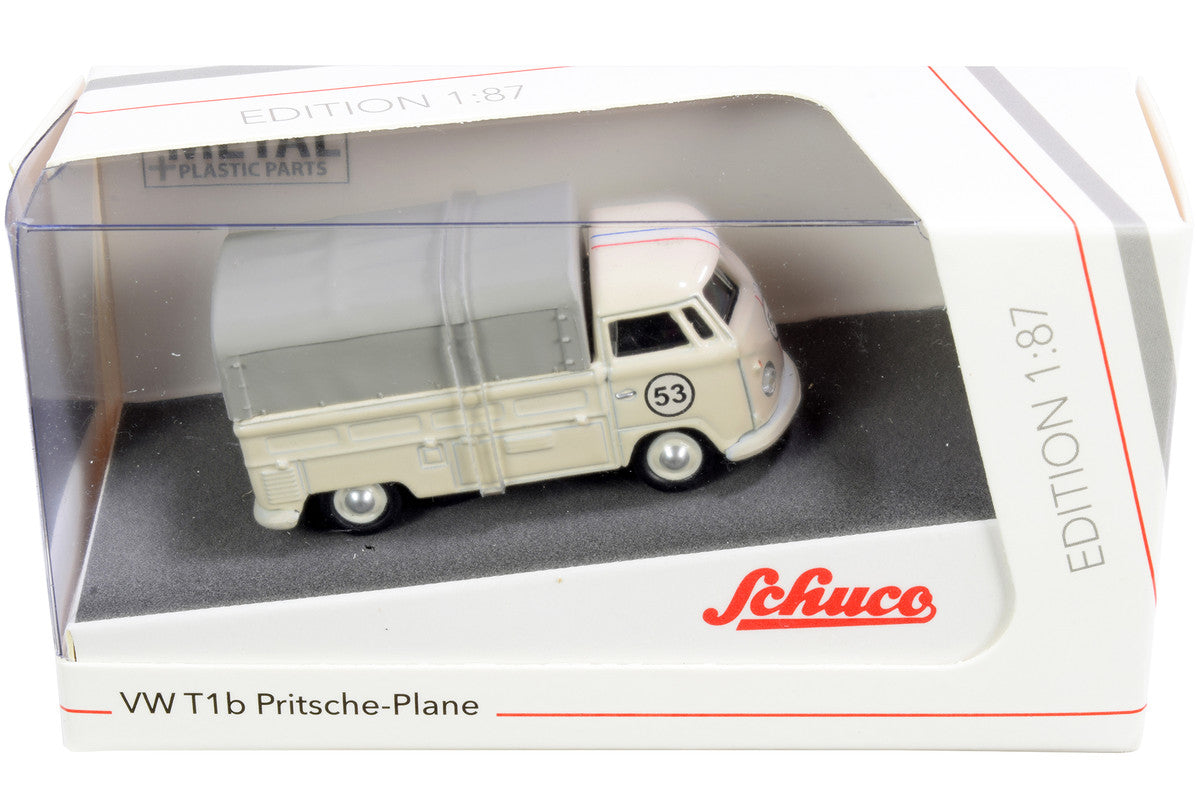 Volkswagen T1b Pritsche Plane Pickup Truck with Canopy #53 Cream 1/87 (HO) Diecast Model by Schuco LuxuryLifeWay Online Store