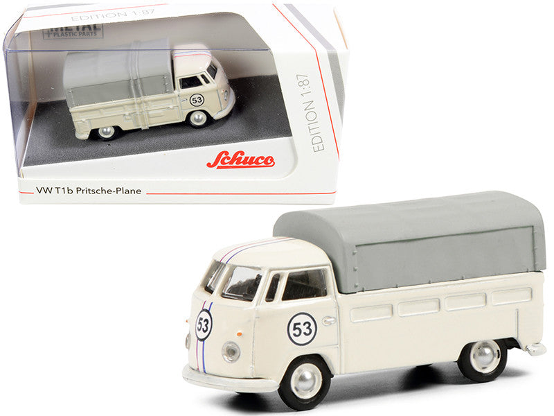 Volkswagen T1b Pritsche Plane Pickup Truck with Canopy #53 Cream 1/87 (HO) Diecast Model by Schuco LuxuryLifeWay Online Store