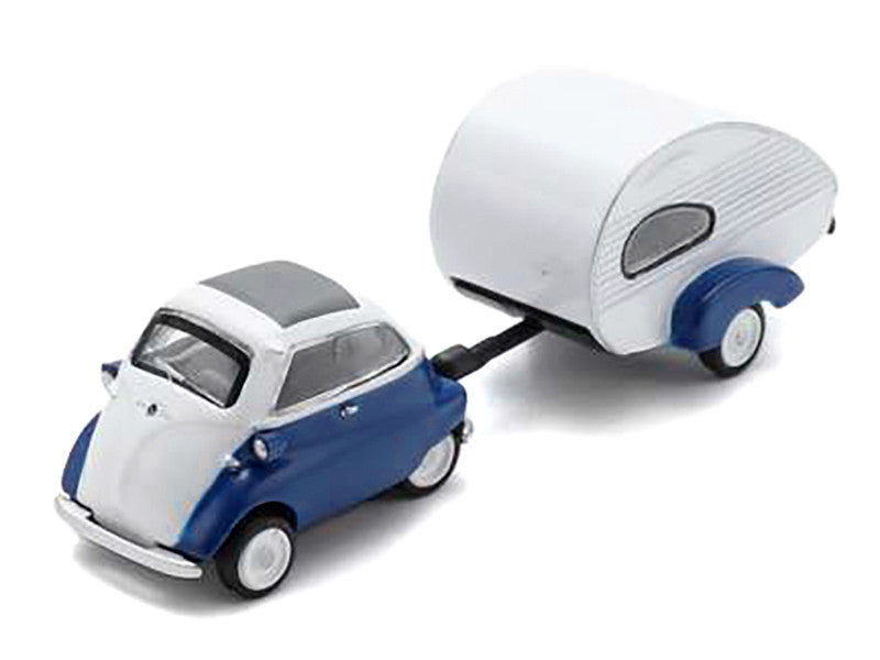 BMW Isetta Blue and White with Home Trailer 1/87 (HO) Diecast Model Car by Schuco LuxuryLifeWay Online Store
