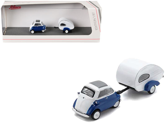 BMW Isetta Blue and White with Home Trailer 1/87 (HO) Diecast Model Car by Schuco LuxuryLifeWay Online Store