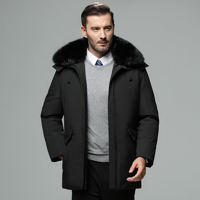 Thick Warm Down Jacket for Elderly Men with Fur Collar Pi-Mart