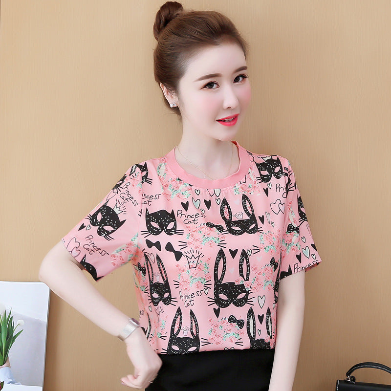 Sweet Chiffon Printed T-Shirt NorixaFashion.com