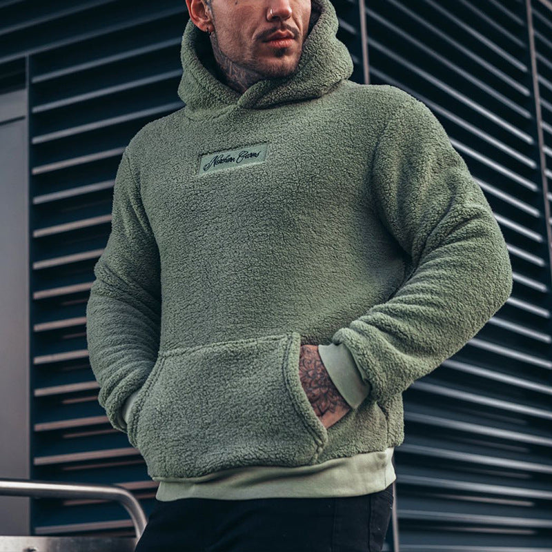 Men's Plush Hoodies Sweatshirt With Big Pocket Fashion Long-sleeved Pullover Hooded Top Solid Clothing LadyShow.Store
