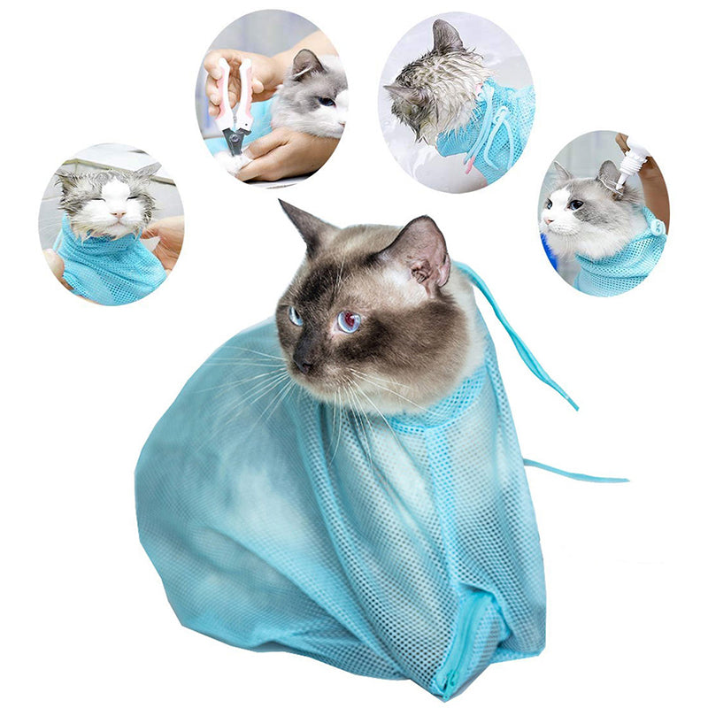 Pet Soft Cat Grooming Bag Adjustable Multifunctional Polyester Cat Washing Shower Mesh Bags Pet Nail Trimming Bags Pets Fashion