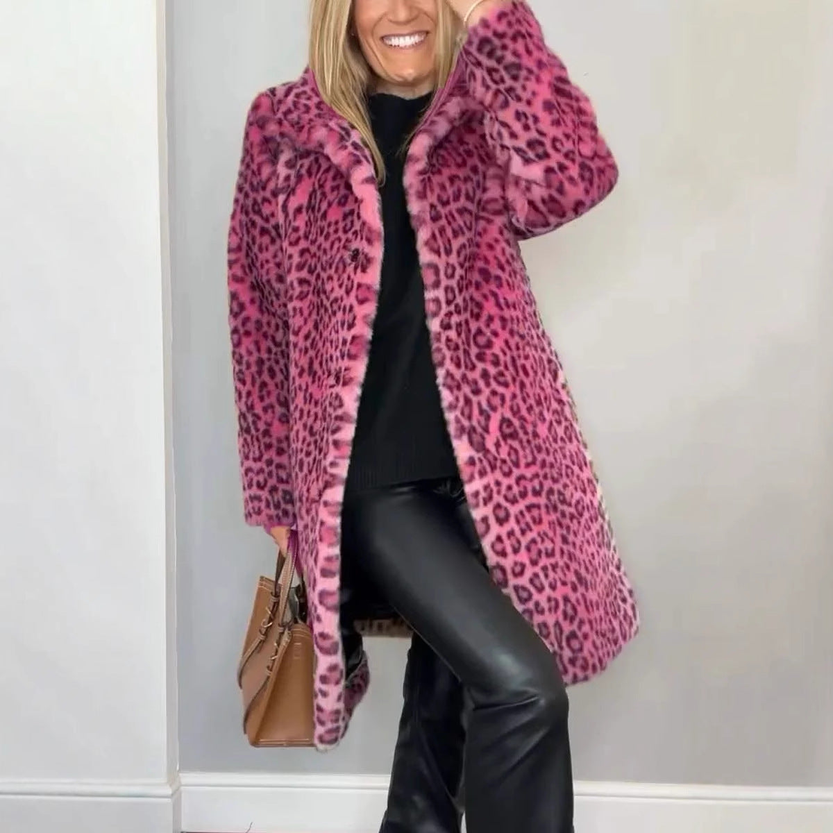 Fall Winter Leopard Print Plush Mid-length Coat LadyShow.Store