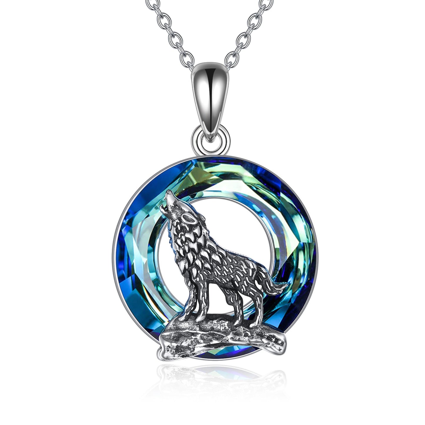 Sterling Silver Viking Wolf Earrings Necklace Jewelry with Crystal LadyShow.Store