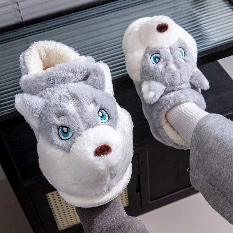 Cute Husky Cartoon Pure Cotton Slippers Men's Style Warm Indoor Slippers For Winter Home Use Best YouTube Store