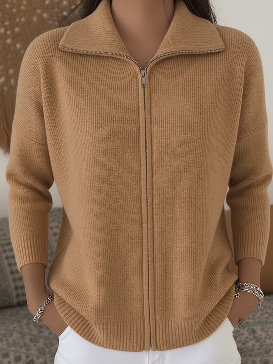 Zip-up Knitted Polo-neck Sweater Cardigan Coat NorixaFashion.com