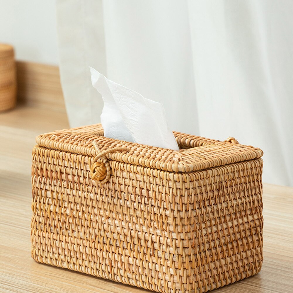 Rattan Handmade Tissue Box Drawer Box Living Room Bedroom Storage Box