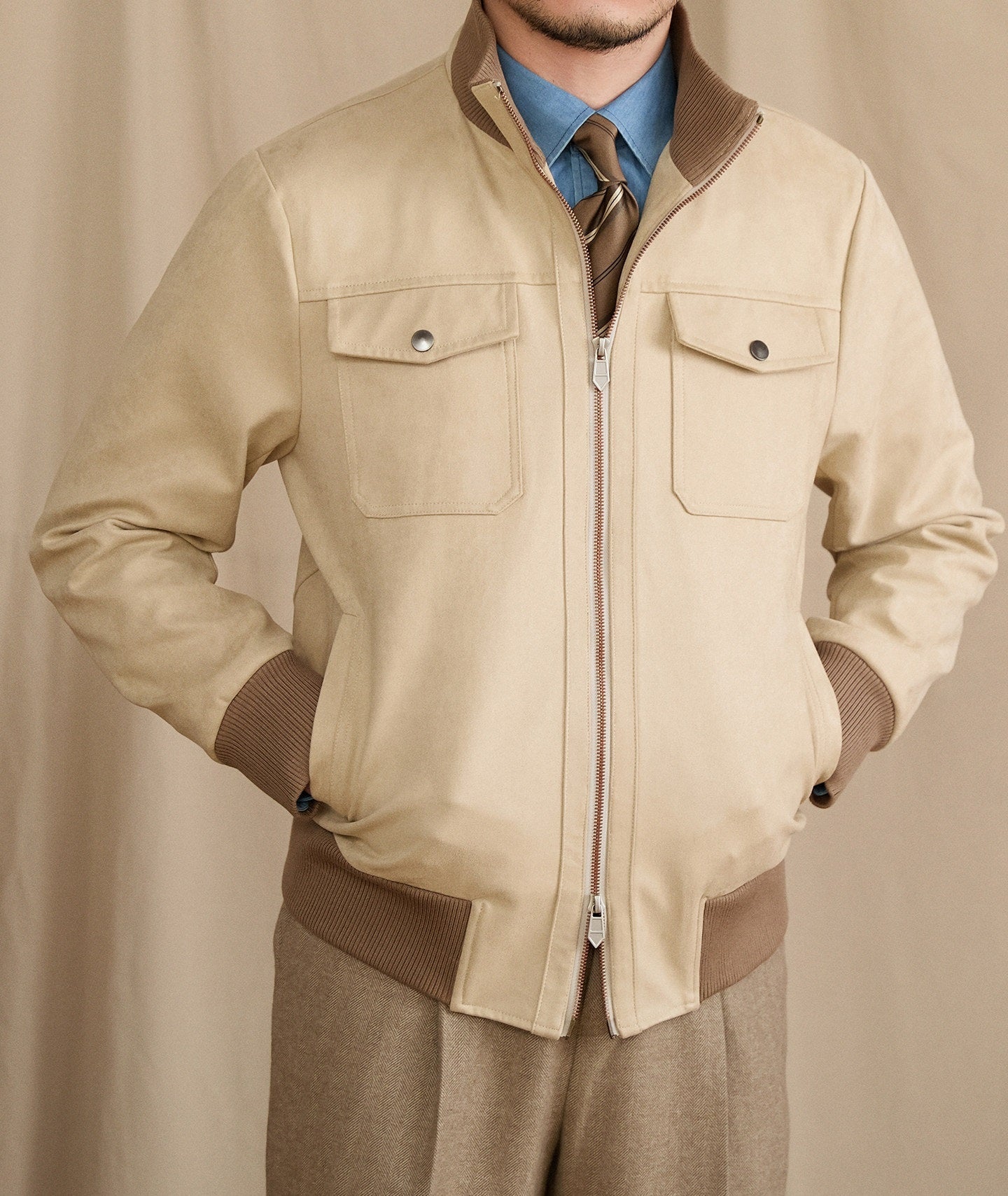 Stylish Stand-up Collar Faux Suede Velvet Jacket For The Modern Professional Best YouTube Store