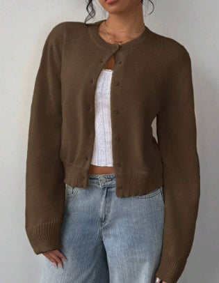 Chic Long Sleeved Knitted Cardigan Fashion Slim Solid Color Short Sweater For Women Clothing NorixaFashion.com