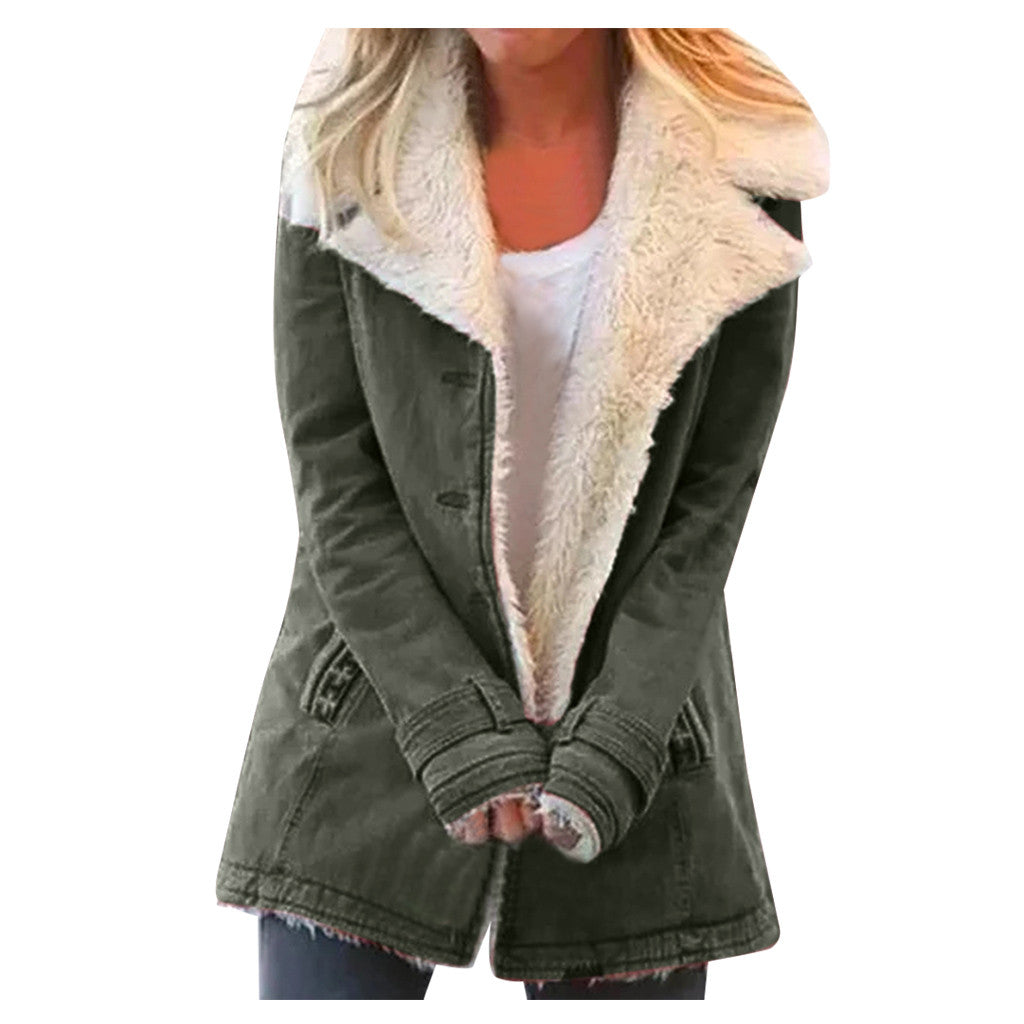 Women Plus Size Warm Coats Composite Plush Button Lapels Jacket Outwearcoat LuxuryLifeWay Online Store