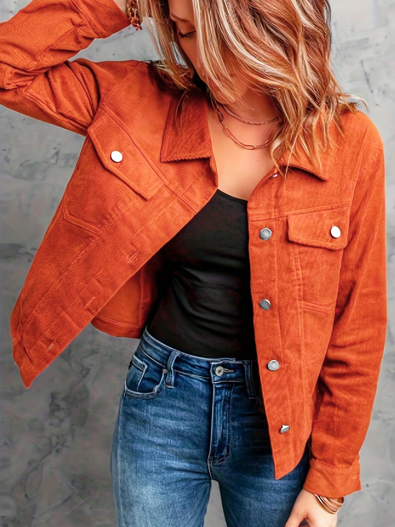 Women's Corduroy Long Sleeve Jacket - Casual Button-Up Coat With Flap Pockets LadyShow.Store