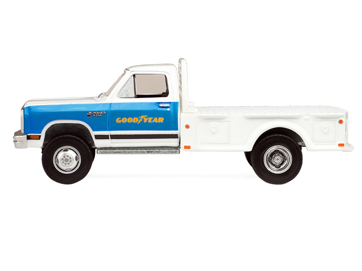 1981 Dodge Ram W350 Power Ram Dually Flatbed Truck "Goodyear" White with Blue Sides "Dually Drivers" Series 17 1/64 Diecast Model Car by Greenlight LuxuryLifeWay Online Store