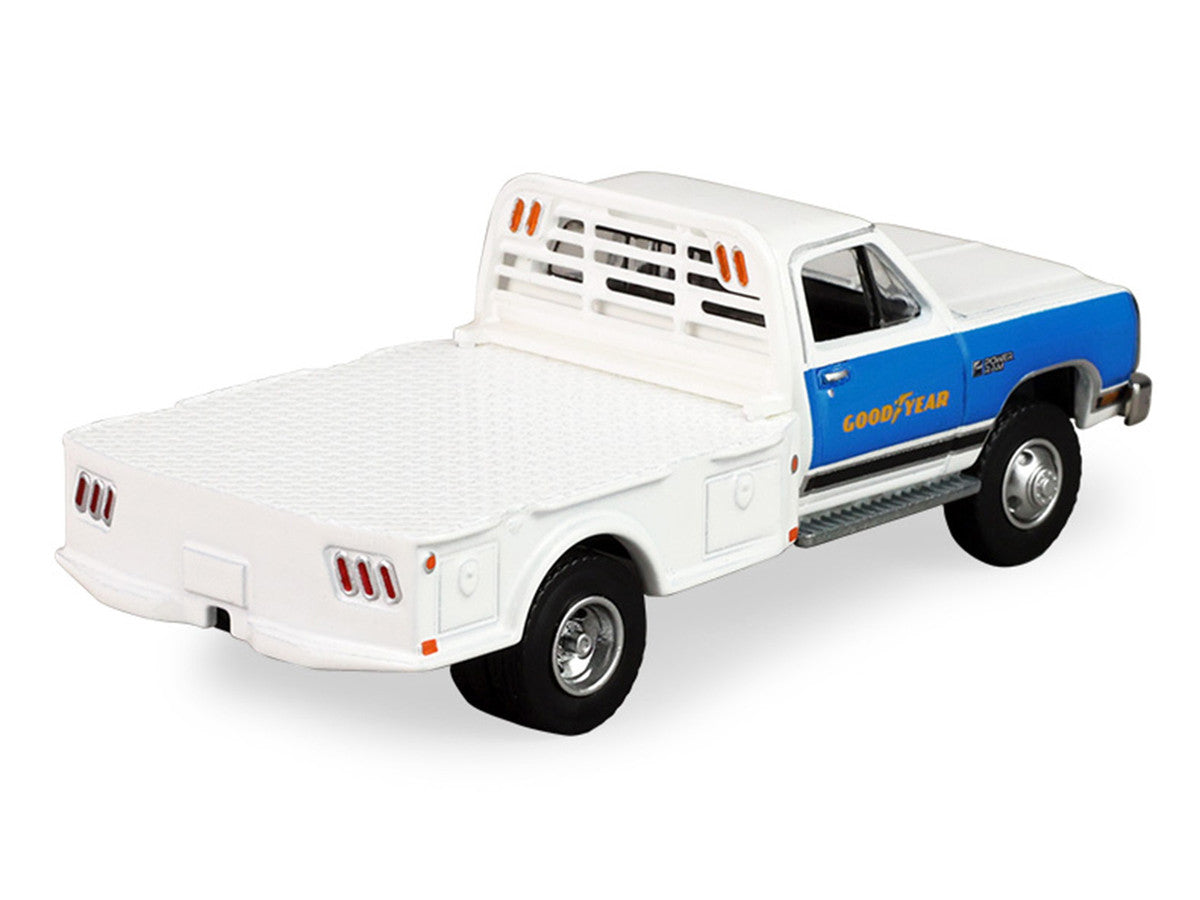 1981 Dodge Ram W350 Power Ram Dually Flatbed Truck "Goodyear" White with Blue Sides "Dually Drivers" Series 17 1/64 Diecast Model Car by Greenlight LuxuryLifeWay Online Store