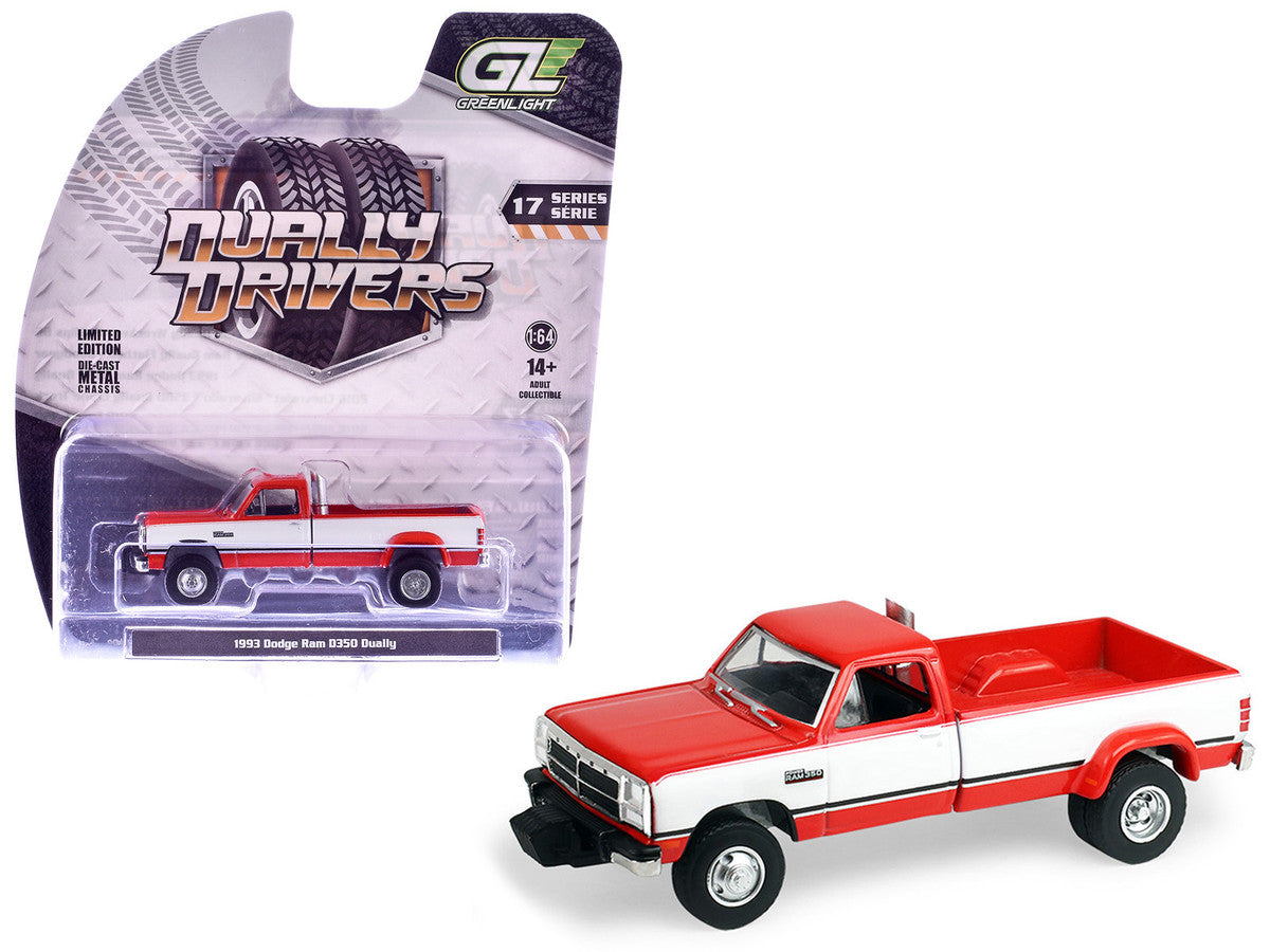 1993 Dodge Ram D350 Dually Red and White with Exhaust with Bumper Weights "Dually Drivers" Series 17 1/64 Diecast Model Car by Greenlight LuxuryLifeWay Online Store