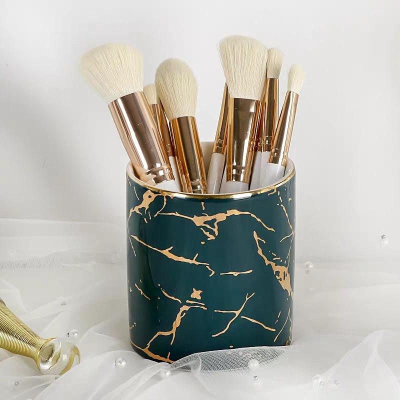 Marbled Lipstick Cup Makeup Brush Eyebrow Pencil Storage Bucket CJD2