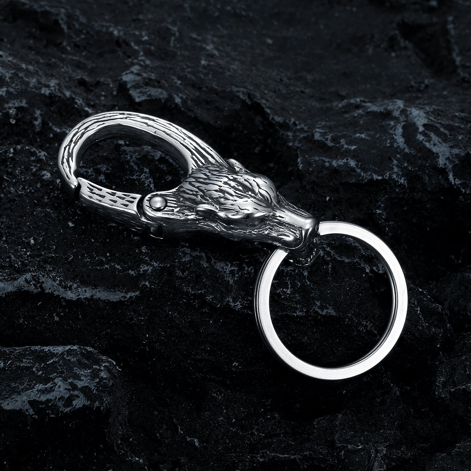 European And American Fashion Wolf Head Stainless Steel Keychain LadyShow.Store
