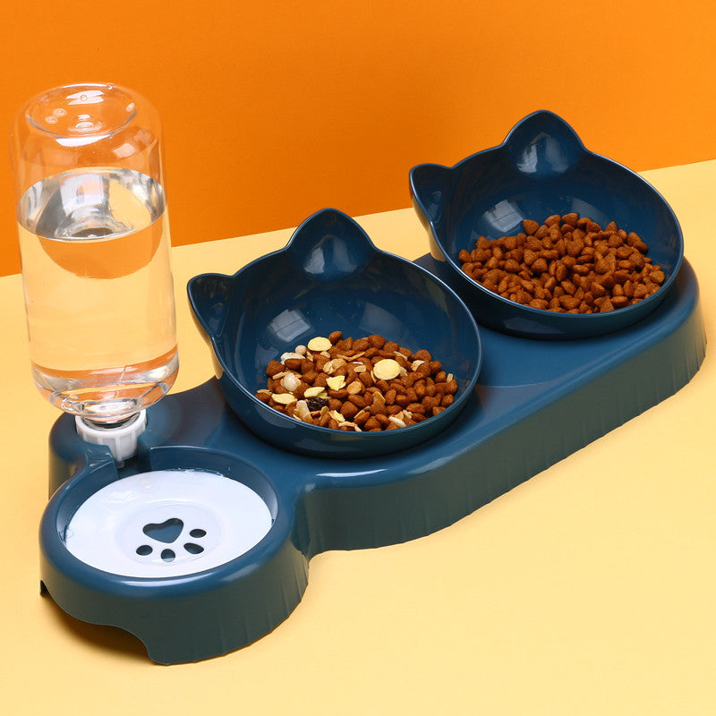 Food Basin Double Bowl Protective Cervical Spine Automatic Drinking Bowl Pet Supplies Pets Fashion