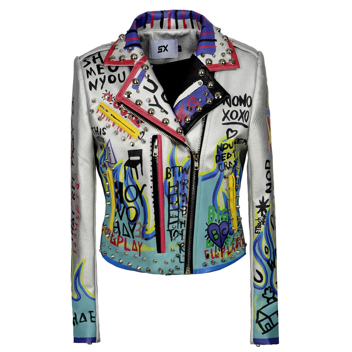 Punk Rock Style Women's Leather Jacket with Studs Pi-Mart