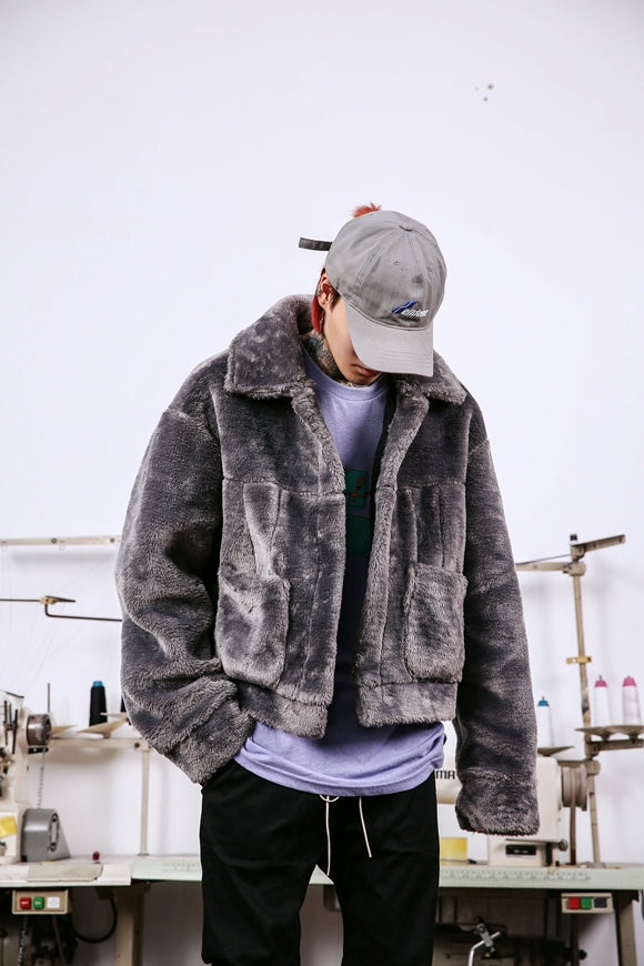 INS with the same paragraph OVERSIZE hip hop 90S retro national tide brand silhouette autumn and winter couples plush jacket Best YouTube Store